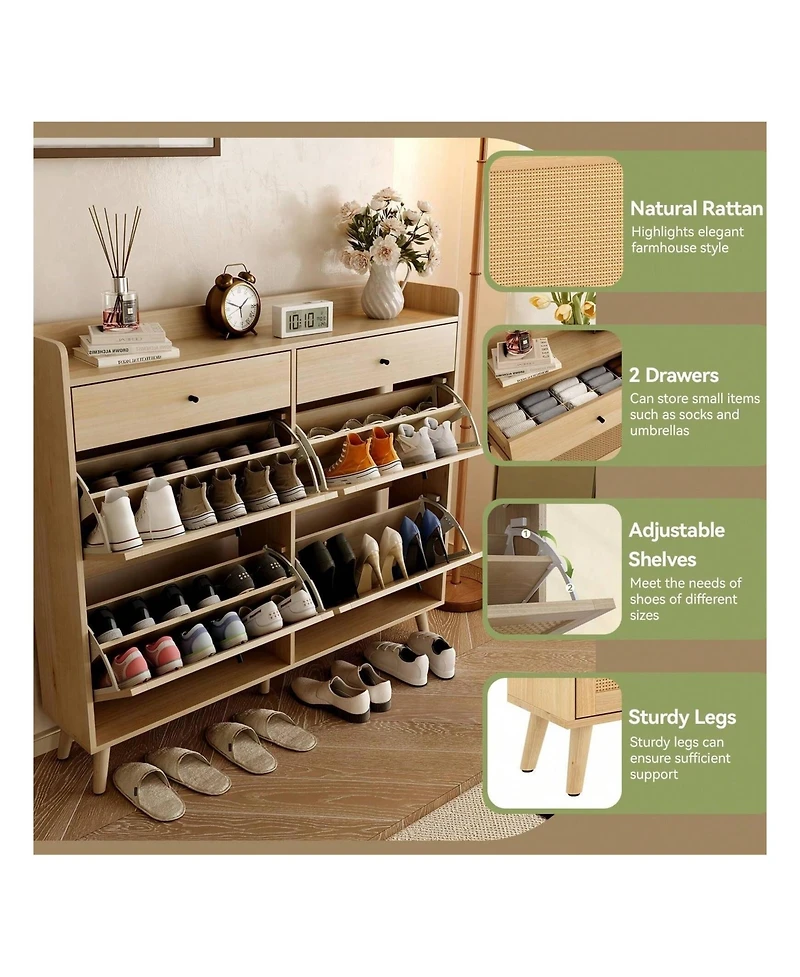 gaomon Oak Slim Freestanding Shoe Cabinet