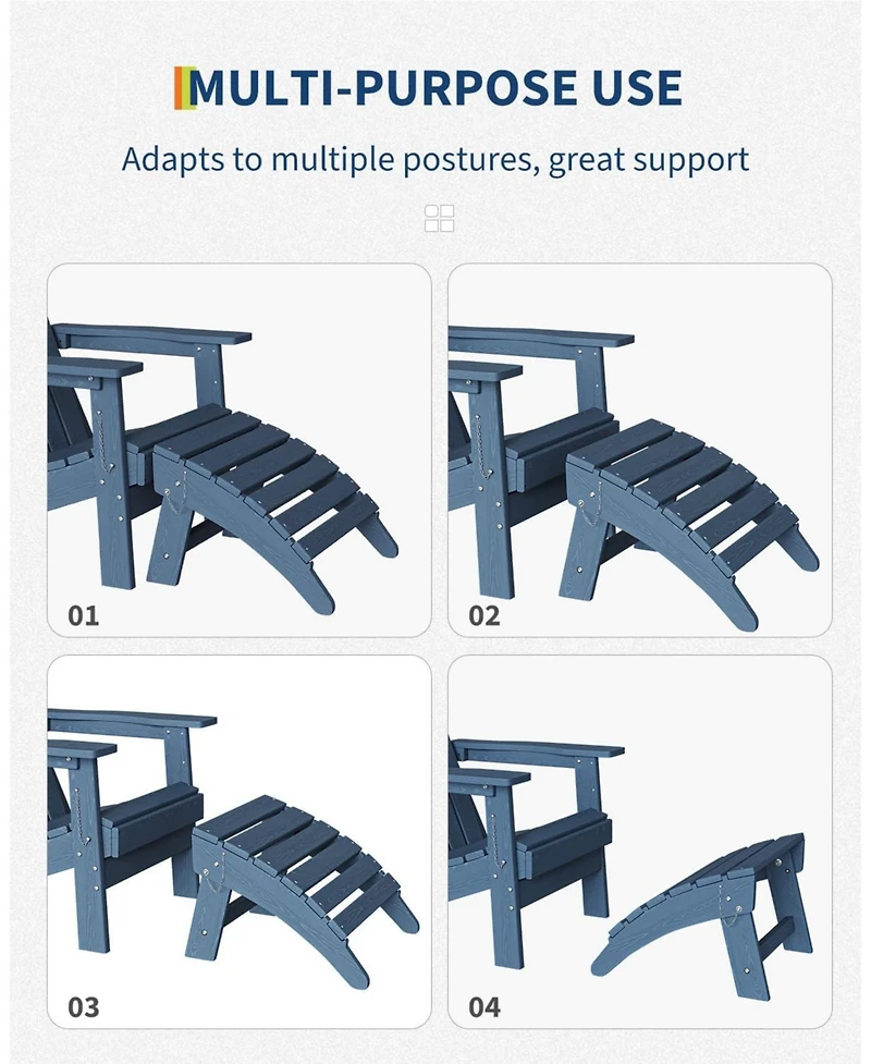 gaomon Folding Adirondack Ottoman Set of 2 - Hdpe All-Weather Outdoor Footrests for Patio, Deck, Lawn, Poolside