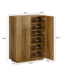 Tribesigns 7-Tier Shoe Cabinet with Adjustable Shelves & Fluted Doors,24 Pairs Freestanding Shoe Rack,Farmhouse Wooden Shoe Storage Organizer, Brown