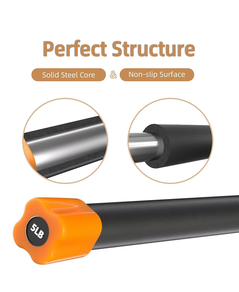 Signature Fitness Total Body Workout & Exercise Weighted Bar Padded Grip, 3 Pack