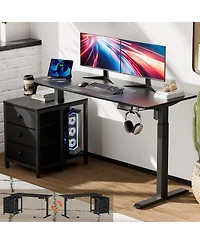 Homlux 55x24" Sit-Stand Desk Height Adjustable Computer with 2 Hooks, Storage Drawers, Printer Cabinet