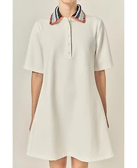 English Factory Women's Knitted Collar A-Line Shirt Dress