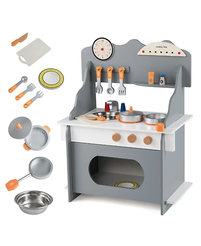 Slickblue Wooden Play Kitchen for Kids with Clock Pretend Set 3