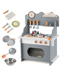 Slickblue Wooden Play Kitchen for Kids with Clock Pretend Set 3