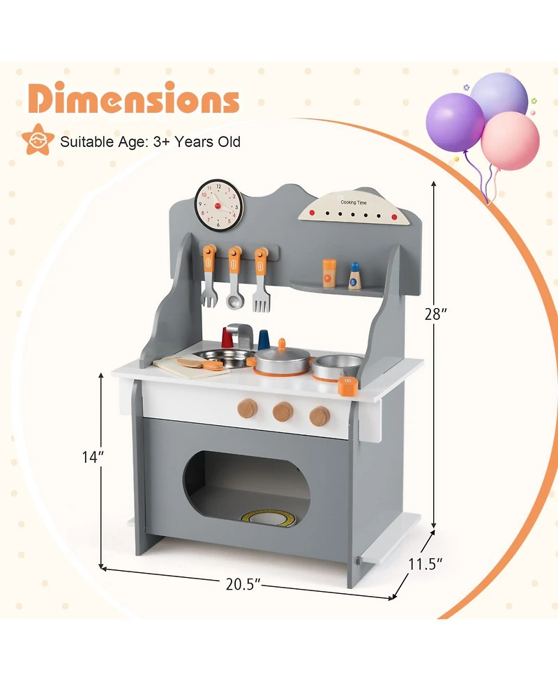 Slickblue Wooden Play Kitchen for Kids with Clock Pretend Set 3