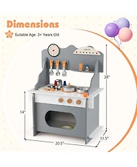 Slickblue Wooden Play Kitchen for Kids with Clock Pretend Set 3