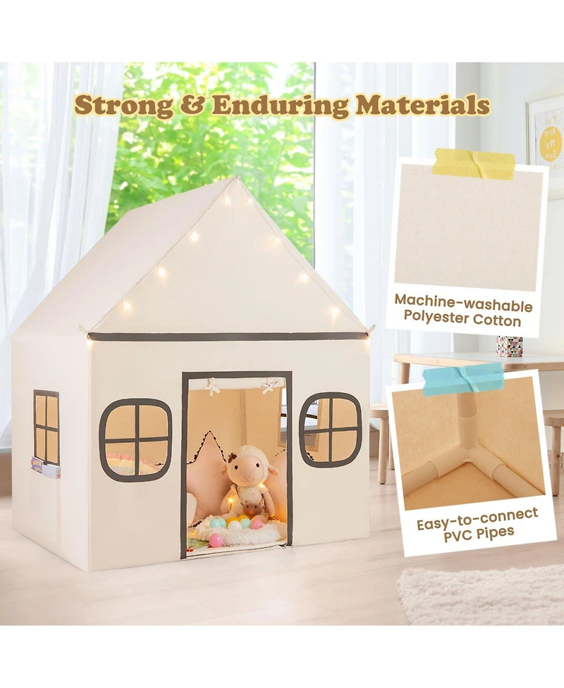 Mecale Kids Large Playhouse Tent with Star Lights, Door Curtain, and Windows, Indoor