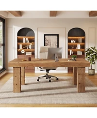Tribesigns Solid Wood Executive Desk, Home Office Computer Desk with Sturdy Wooden Legs, Farmhouse Simple Writing Study Table