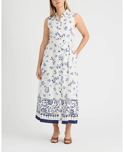 Ellen Tracy Women's Sleeveless Belted Challis Dress