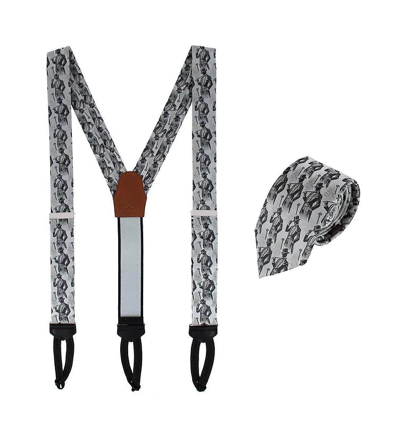 Trafalgar Men's Ambrose Dapper Night Silk Formal End Suspenders and Necktie Set