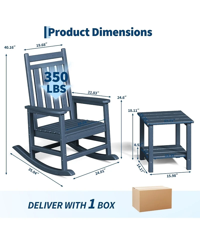 gaomon Hdpe Rocking Chair Outdoor Set of 2 with Side Table
