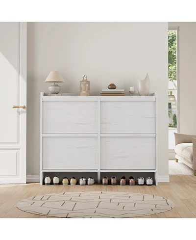 gaomon Freestanding Shoe Cabinet - 4 Flip Drawers + Drawer Adjustable Wooden Entryway Organizer