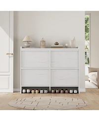 gaomon Freestanding Shoe Cabinet - 4 Flip Drawers + Drawer Adjustable Wooden Entryway Organizer