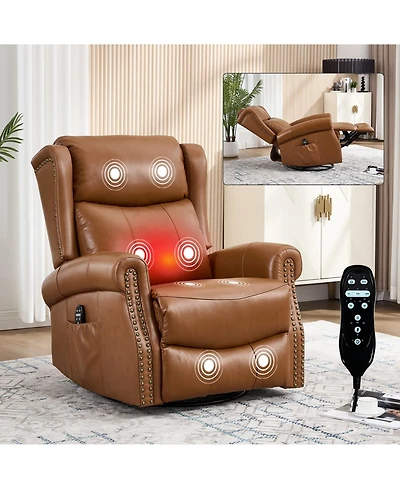 Clihome Manual Recliner Chair Heat Massage with Rocker and Swivel