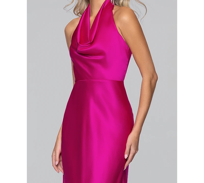 Blondie Nites Juniors' Satin Cowl Neck Gown