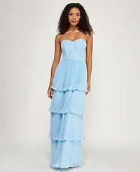 City Studios Women's Pleated Tiered Strapless Gown