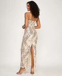 City Studios Women's Scoop-Neck Embroidered Sequin Maxi Dress