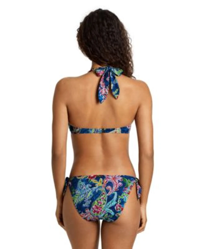 Lauren Ralph Lauren Womens Front Tie Halter Bra Side Tie Scoop Hipster Bottoms