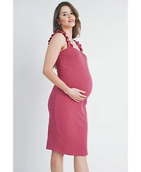 Hello Miz Maternity Ribbed Square Neck Ruffle Strap Dress