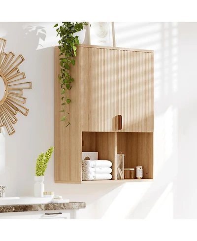 gaomon Fluted Wooden Bathroom Wall Cabinet, 23"x29", Over Toilet Storage, Adjustable Shelf, Soft-Close Hinges