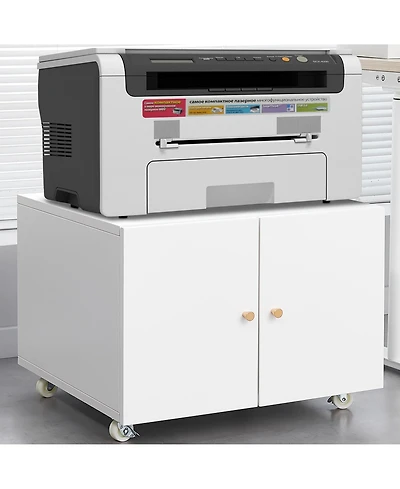 Rainsken File Cabinet on Wheels, Mobile Metal Printer Stand with 2 Doors and Adjustable Shelf for Home Office