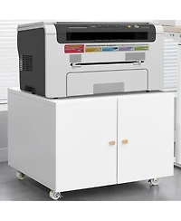 Rainsken File Cabinet on Wheels, Mobile Metal Printer Stand with 2 Doors and Adjustable Shelf for Home Office