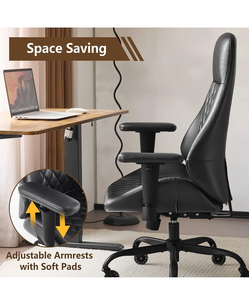 Boyel Living High Back Ergonomic Leather Office Chair with Lumbar Support, Adjustable Armrests, Silent Casters – Home Executive Desk