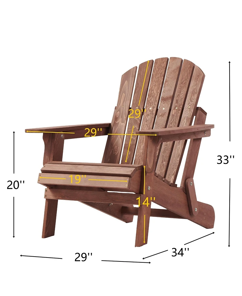 Clihome Outdoor Wooden Folding Adirondack Chair with BackRest & SeatBoard, Wood Patio