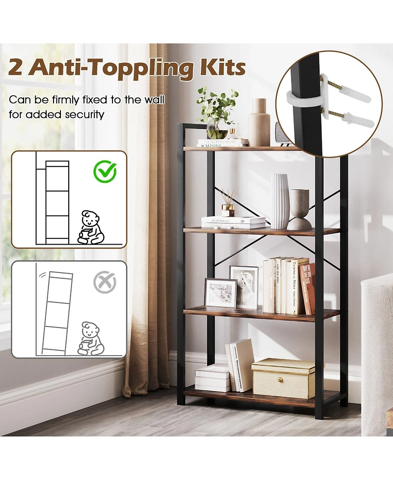 Sugift 4-Tier Bookshelf with Heavy Duty Metal Frame Industrial Display Shelf