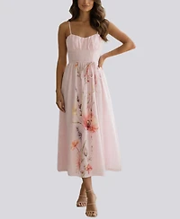 Violet Weekend Juniors' Floral Print Eyelet Corset Midi Dress