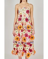 endless rose Women's 3D Foral layeredmidi dress
