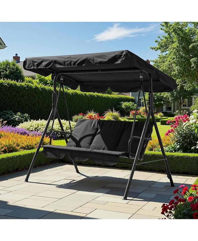 gaomon 3-Person Outdoor Patio Swing Chair with Canopy, Armrests, Breathable Fabric, Porch & Garden Seating, 600 Lbs Capacity