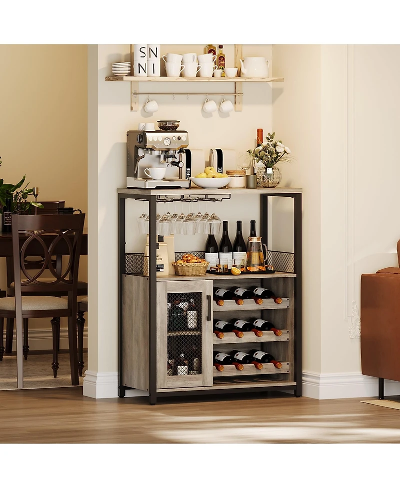gaomon Wine Bar Rack Cabinet, Adjustable Shelves Coffee Bar Cabinet with Mesh Door and Baffle Design