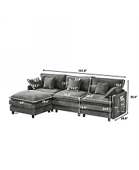 Boyel Living 101.9 Inch Chenille 3-Seater Sofa with Movable Ottoman, Modular Cloud Couch