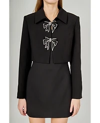 endless rose Women's Rhinestone Bow Cropped Jacket