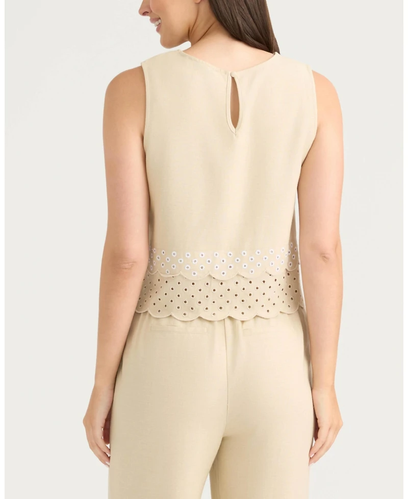 Ellen Tracy Women's Sleeveless Top with Eyelet Detailing