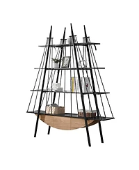 Rainsken Sailboat-Inspired Bookshelf, 4-Tier Open Storage Shelf, Freestanding Display Rack with Drawer for Living Room, Home Office