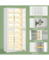 Rainsken Modern Shoe Cabinet for Entryway, 8-Tier Vertical Shoe Rack with Led Lighting, Doors for Dust Protection and Hooks for Entryway, Living Room