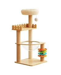 Aostirmotor 39.3" Modern Wood Cat Tree Tower with Scratching Posts, Perch, Hammock & Toys for All Cats