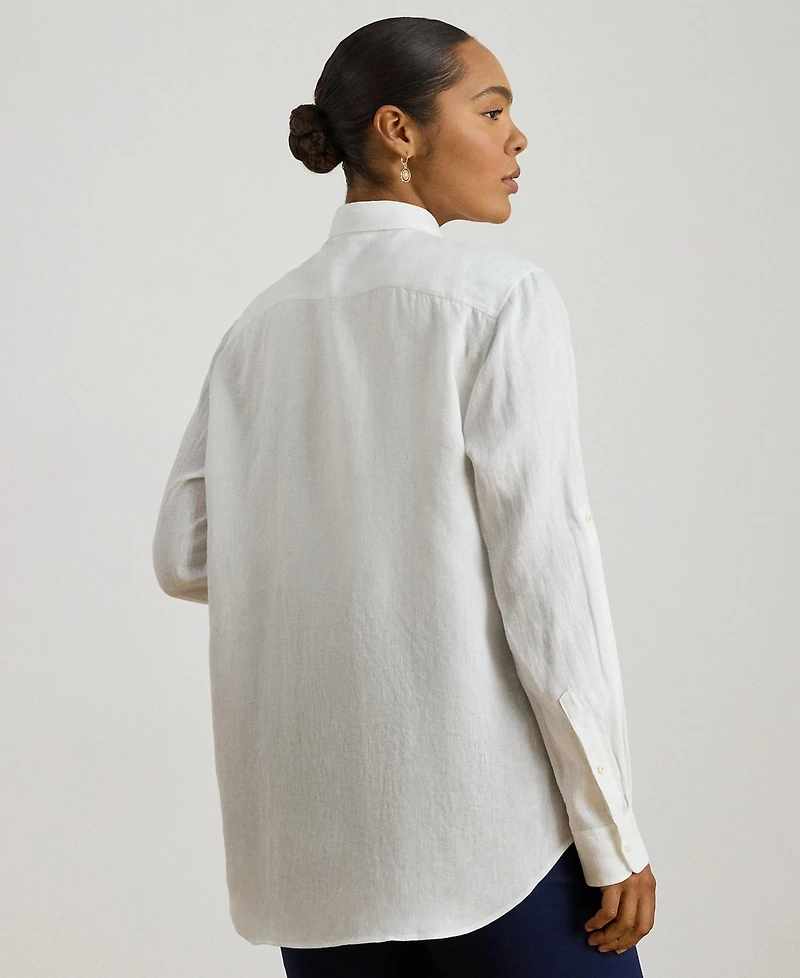 Lauren Ralph Plus 100% Linen Roll-Tab Shirt