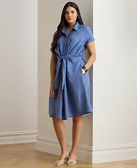 Lauren Ralph Plus Tie-Front Shirt Dress