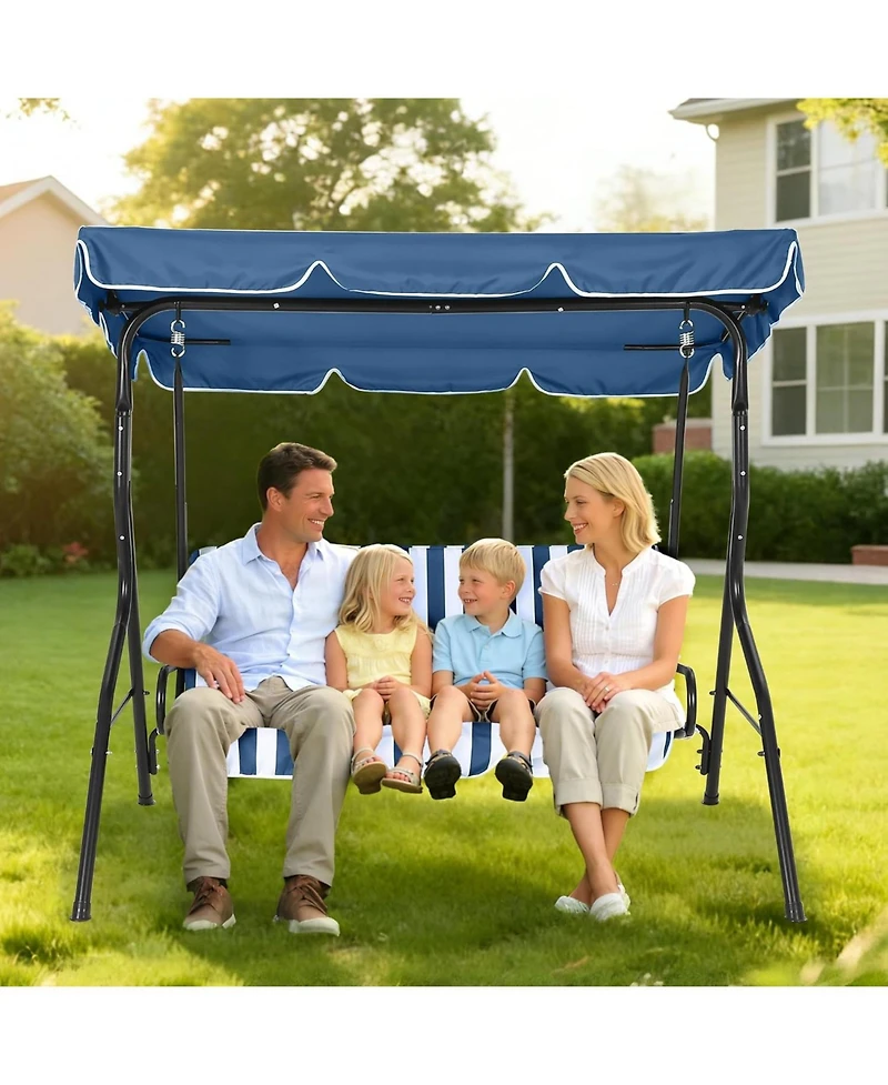 gaomon Outdoor Porch Swing Chair with Adjustable Canopy & Striped Seat Cushion for Adults 3-Seat Patio Glider Bench with Thick Cushions