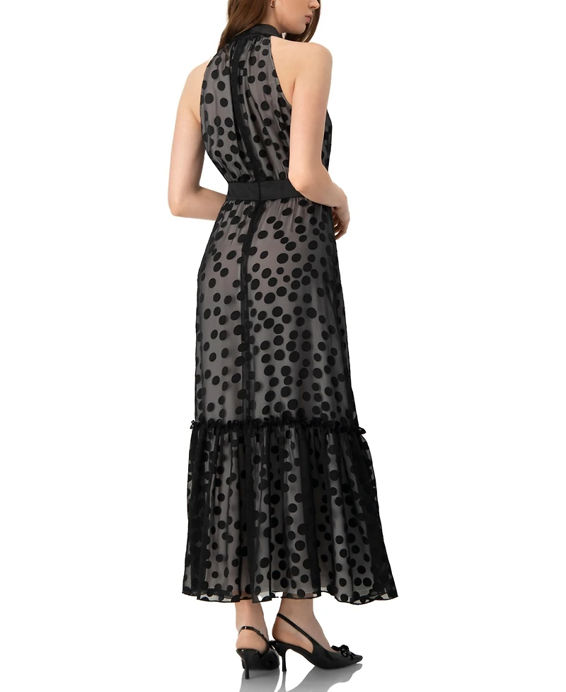 Ivonne Women's Halter Neck Polka Dot Maxi Dress