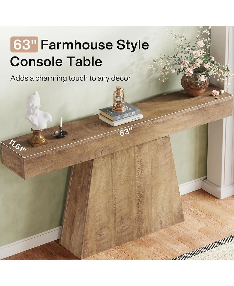 Tribesigns 63" Black Console Table, Farmhouse Entryway Table with Trapezoidal Base, Narrow Long Wood Sofa Table Behind Couch Table for Entrance, Hallw