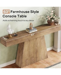 Tribesigns 63" Black Console Table, Farmhouse Entryway Table with Trapezoidal Base, Narrow Long Wood Sofa Table Behind Couch Table for Entrance, Hallw