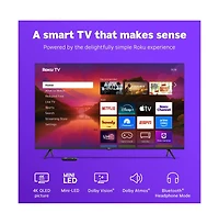 Roku 4K Qled Mini-led Smart Tv, Dolby Vision & Atmos, Hdr Plus, Streaming Bundle Uax Hdmi Cable & 12-Month Cps Protection Plan-55R6C7KIT1