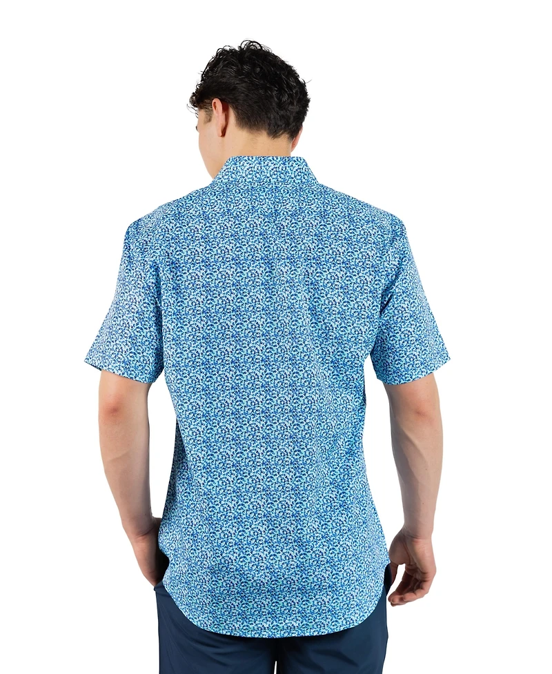 TailorByrd Men's Swirling Floral Printed Performance Short Sleeve Shirt
