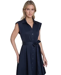 Calvin Klein Women's Belted Button-Front Collared Fit-and-Flare Dress