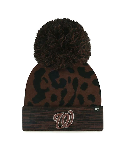 '47 Brand Women's Brown Washington Nationals Rosette Cuffed Knit Hat with Pom