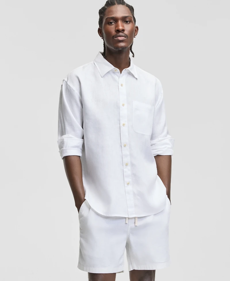 Sun + Stone Men's 100% Linen Relaxed Fit Long-Sleeve Garment-Dyed Shirt, Macy's Exclusive